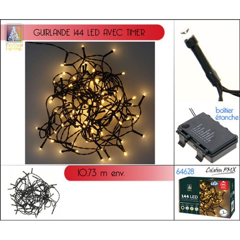 Guirlande 144LED Blanc chaud a piles -