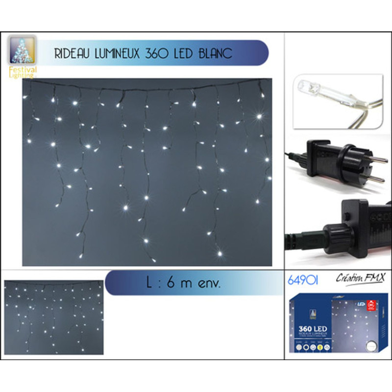 Rideau lumineux 360 leds blanc froid - T