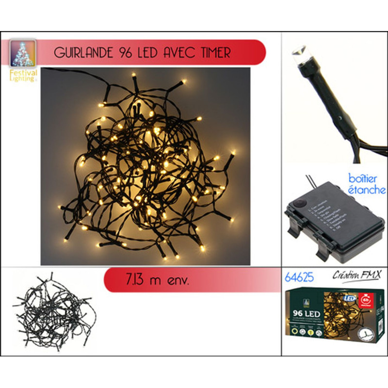 Guirlande 96LED Blanc chaud a piles - 8