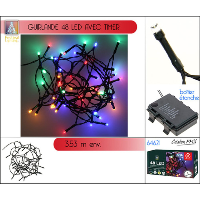 Guirlande 48LED Multico avec piles - 8F
