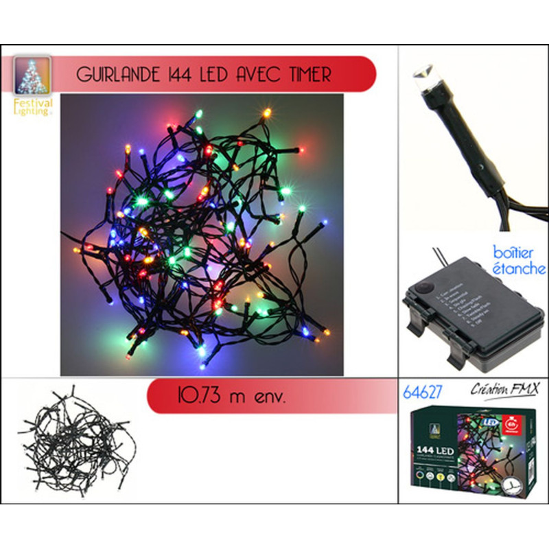Guirlande 144LED Multico à piles - 8F -