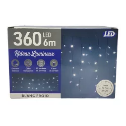 Rideau lumineux LED 360 lumières blanches froides 8 modes minuteur 6m Intérieur/Extérieur