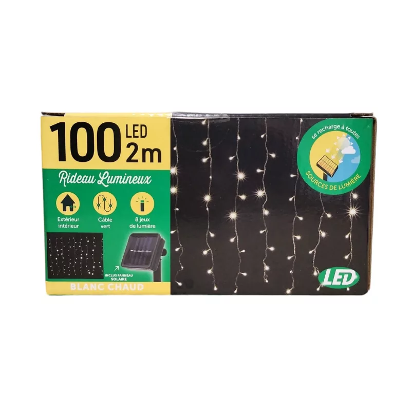 RIDEAU SOLAIRE LUMINEUX 100 LED BLANC CHAUD 2m RIDEAU SOLAIRE LUMINEUX 100 LED BLANC CHAUD 2m