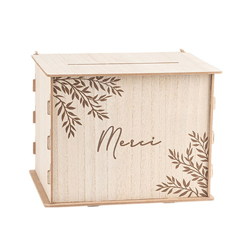 Urne "Merci" en Bois 30x23,5x23,5cm Urne "Merci" en Bois 30x23,5x23,5cm
