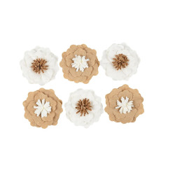Fleurs x6 Papier Kraft et Ivoire Ø5cm av