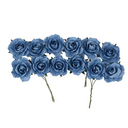 Roses X12 Papier Bleu Orage Ø3,5cm sur T