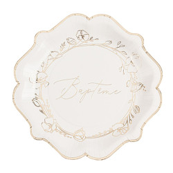 Assiettes X8 Baptême Carton Crème et Or