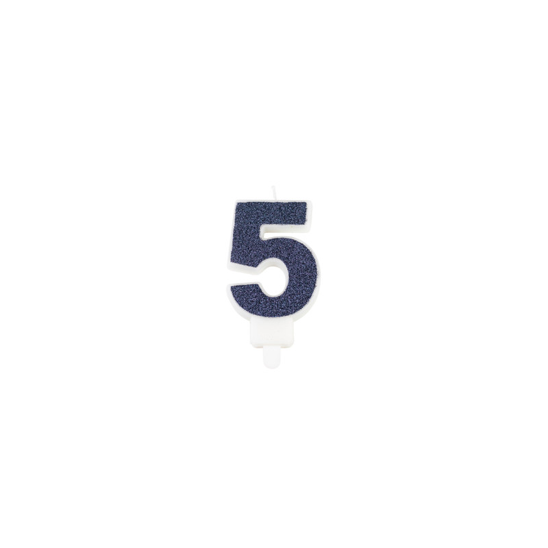 BOUGIE CHIFFRE 5 PAILLETTES MARINE