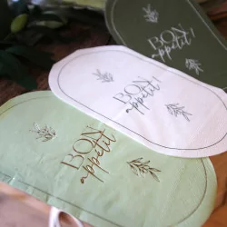 Serviettes en papier "Bon Appétit" Vert de gris sauge crème et or Lot de 16