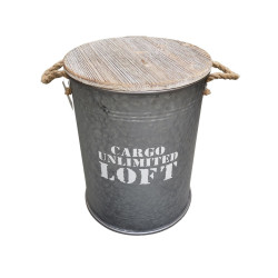 BIDON COFFRE EN METAL ZINC PM:27XH41CM