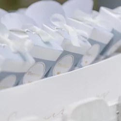 Baptism boxes in paper berlingot Set of 10 storm blue and gold