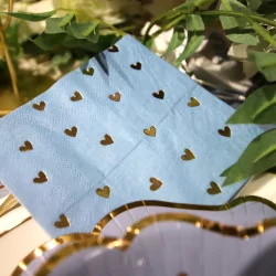 Cocktailservetter Små hjärtan i Storm Blue och Gold Paper Pack om 20 st