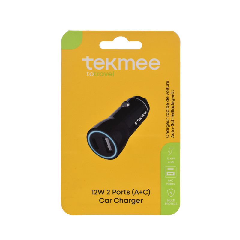 CHARGEUR VOITURE 2 PORTS USB+TYPE C NOIR