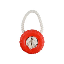 JOUET PNEU CAOUTCHOUC CORDE D14xH25CM RO