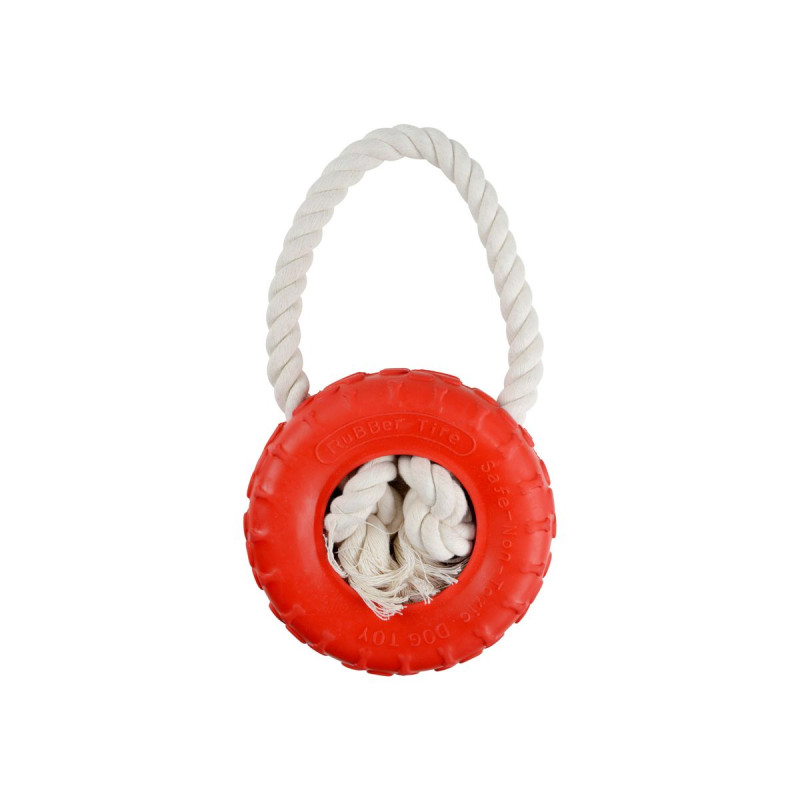 JOUET PNEU CAOUTCHOUC CORDE D14xH25CM RO