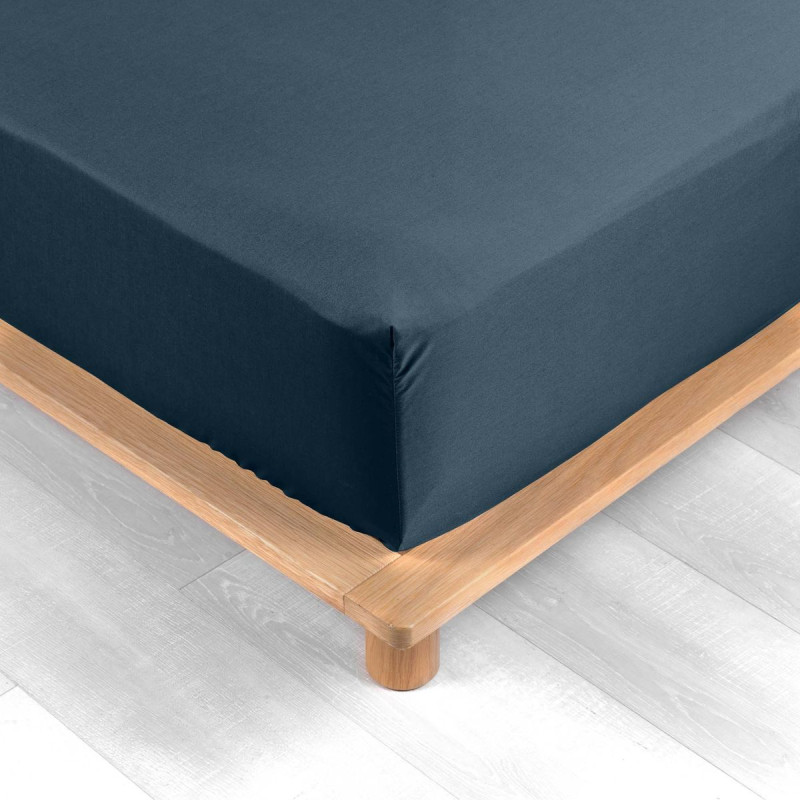 DRAP HOUSSE PERCALINE BLEU NUIT 160x200C