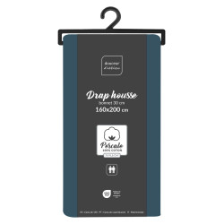 Drap housse percaline bleu nuit 160x200cm