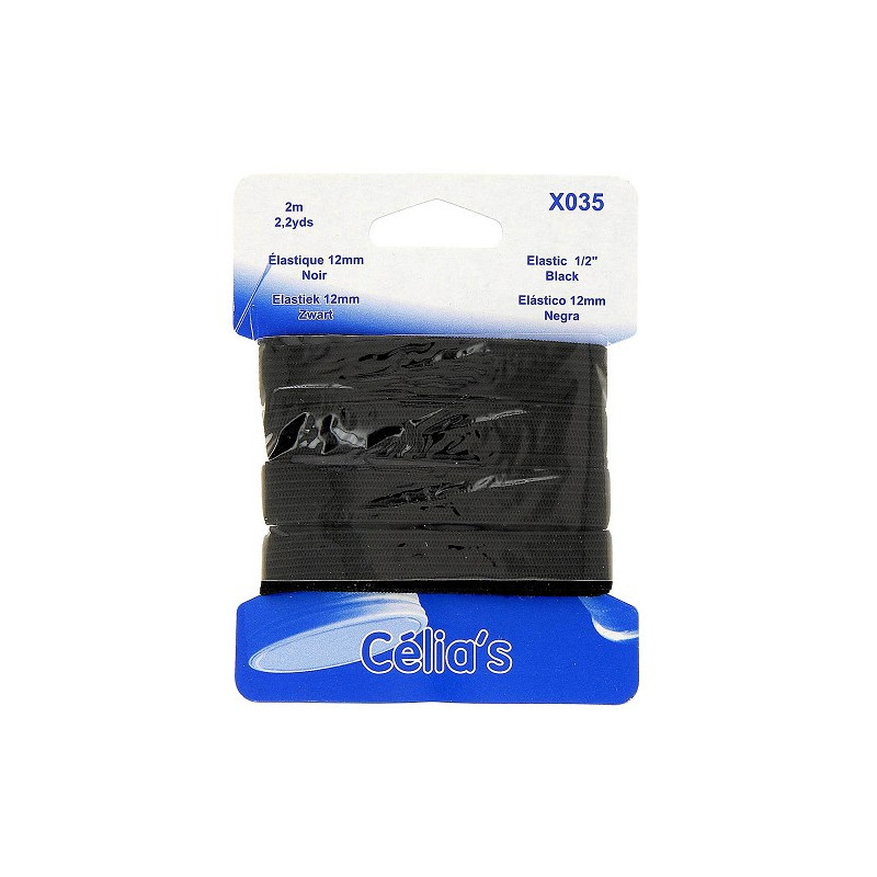 Élastique : 12 mm : Noir : 2 m