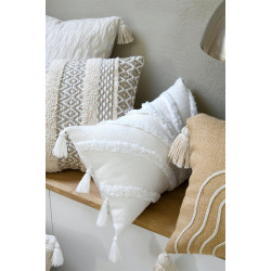Coussin Balma blanc avec pompons 30x50cm Stof