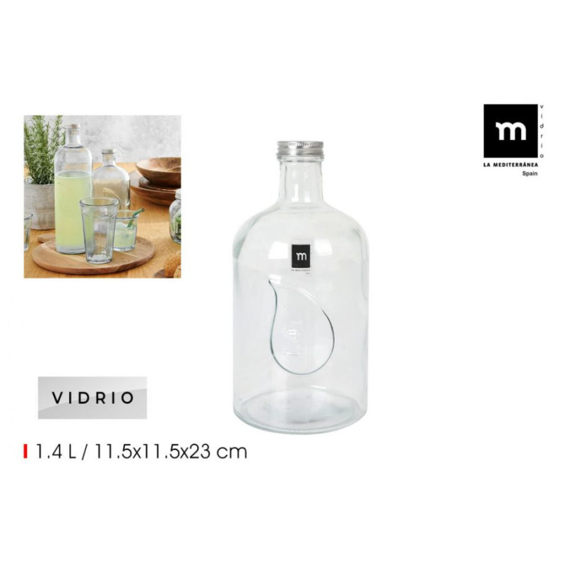 BOUTEILLE VERRE 1,4L D11,5XH23CM BOUTEILLE VERRE 1,4L D11,5XH23CM