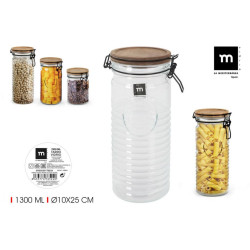 Bocal en verre 1300ml avec couvercle en bois