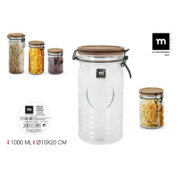 BOCAL EN VERRE 1000ML D10H20CM COUV BOIS