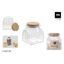 POT VERRE CARRE COTELE 660ML COUV LIEGE