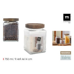 POT CARRE COTELE EN VERRE 0.75L COUV BOI