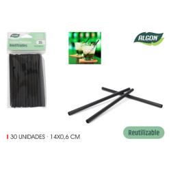 SET 30 PAILLES REUTILISABLE 14x06cm NOIR