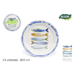 Assiettes en carton Poisson D23cm - Lot de 8