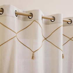 Rideau Lacia 140x240cm - Beige uni, jute et pompons