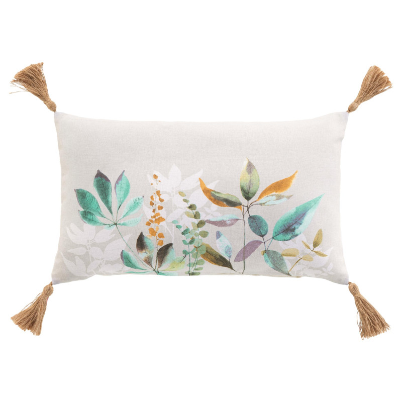 Coussin Dilaris 30x50cm - Écru motif floral coloré et pompons Coussin Dilaris 30x50cm - Écru motif floral coloré et pompons