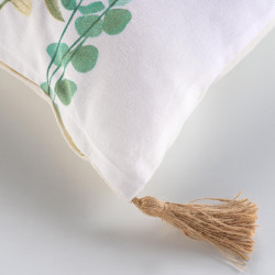 Coussin Dilaris 40x40cm - Écru motif floral coloré et pompons