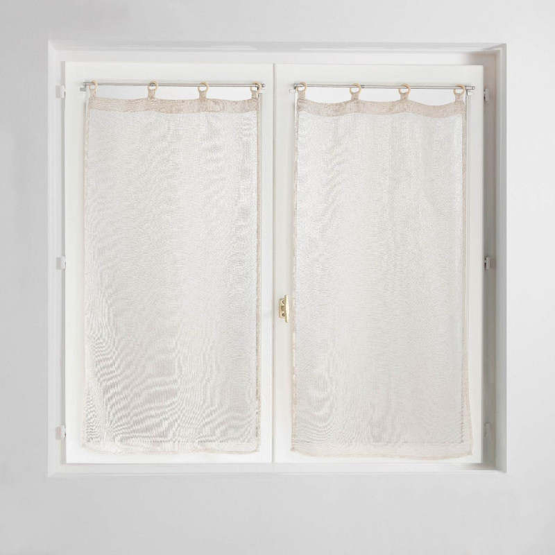 Paire de Voilages Œillets Bois Minalisa Lin 2x60x120cm - Voile Tissé Naturel Paire de Voilages Œillets Bois Minalisa Lin 2x60x120cm - Voile Tissé Naturel