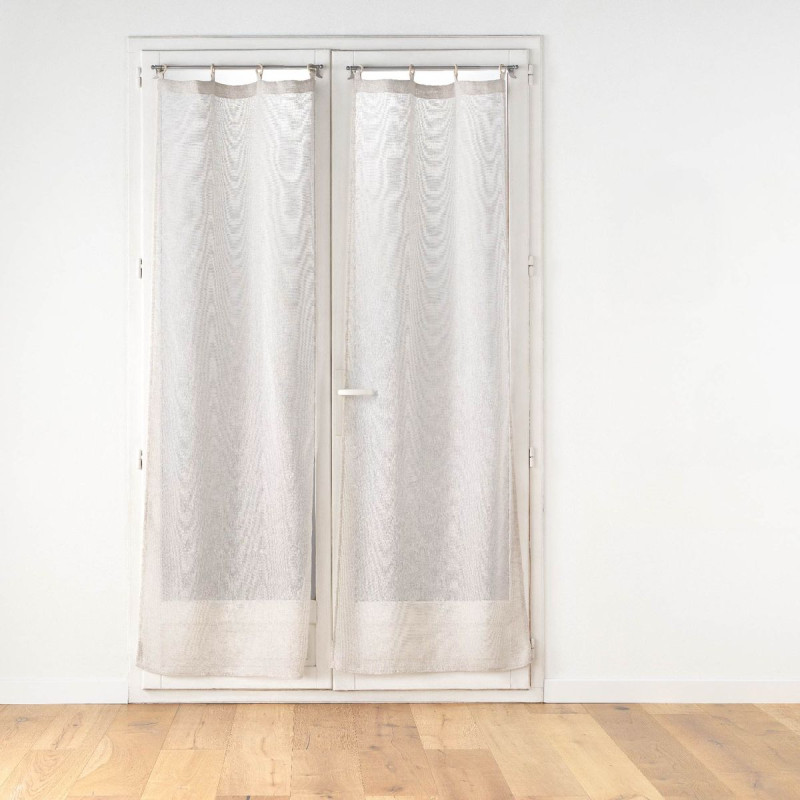 Paire de Voilages Œillets Bois Minalisa Lin 2x70x200cm - Voile Tissé Naturel
