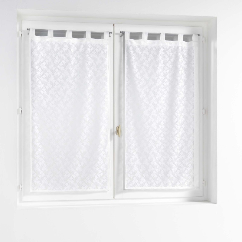 Paire de Voilages Droits Maille Fanny 2x60x160cm - Blanc Motif Fleur Paire de Voilages Droits Maille Fanny 2x60x160cm - Blanc Motif Fleur