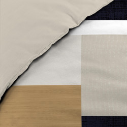 Parure de Lit Ulysse 260x240cm - Percale 78 Fils Motif Géométrique Noir/Blanc/Beige Réversible Oeko-Tex