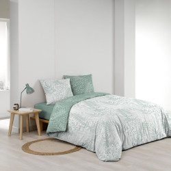 Parure de Lit Cassia Sauge 240x220cm Coton Imprimé 57 fils