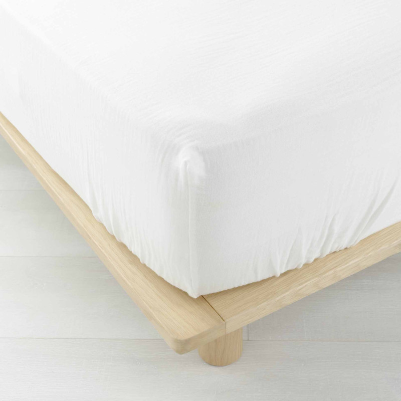 DRAP HOUSSE ANGELIA BLANC 160x200CM GAZE