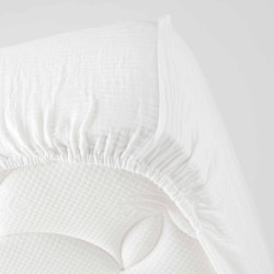 Drap Housse Angelia Blanc 160x200cm Double Gaze Coton Uni 57 Fils