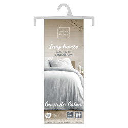 DRAP HOUSSE ANGELIA BLANC 160x200CM GAZE