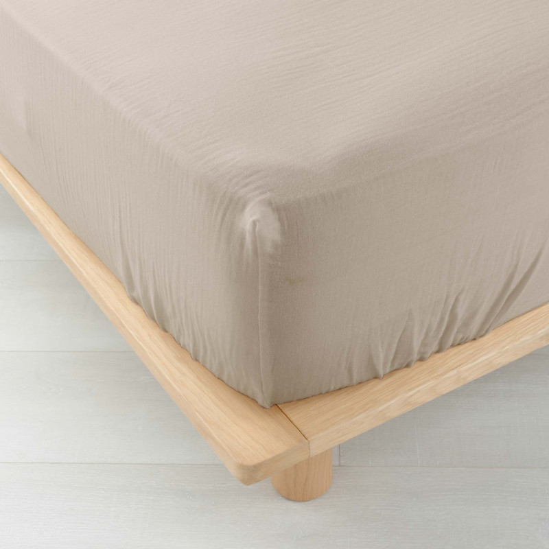 DRAP HOUSSE ANGELIA SABLE 160x200CM GAZE