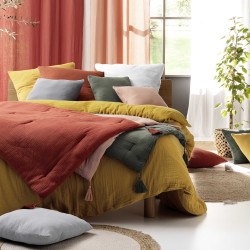 Drap Housse Angelia Sable 160x200cm Double Gaze Coton Uni 57 Fils