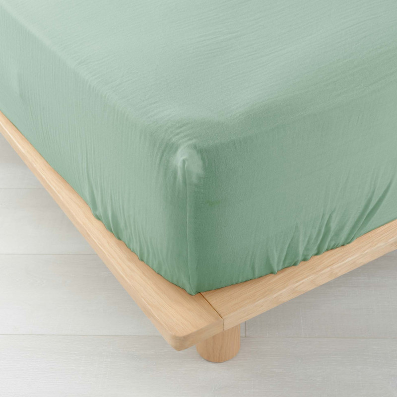 DRAP HOUSSE ANGELIA SAUGE 160x200CM GAZE