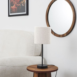 Lampe Métal Abat-Jour Bouclette Naturel & Noir 38cm