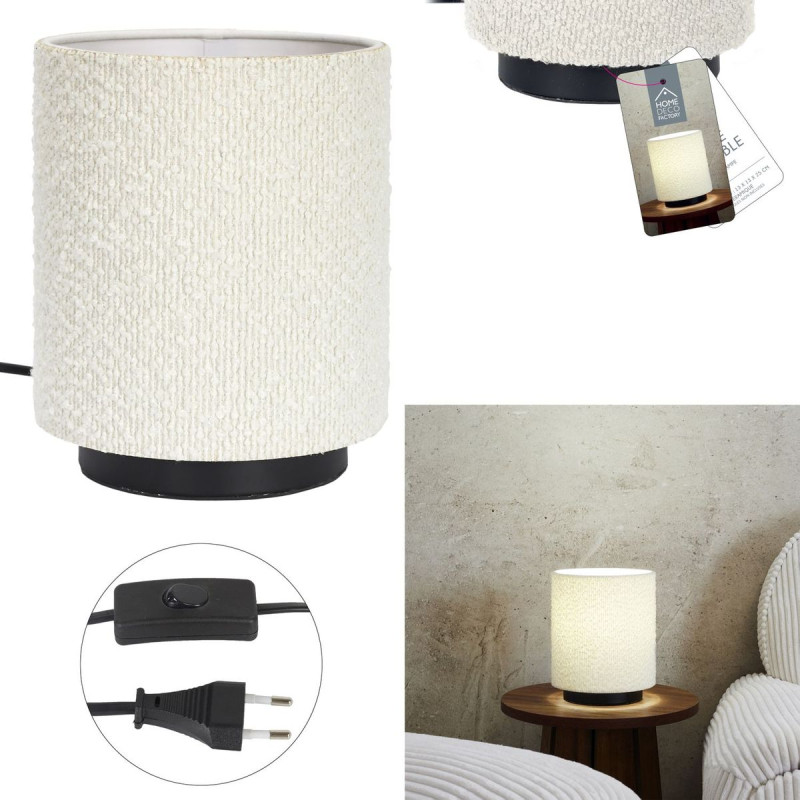 Lampe de Table Cylindrique Abat-Jour Bouclette Naturel & Noir 20cm Lampe de Table Cylindrique Abat-Jour Bouclette Naturel & Noir 20cm