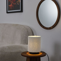 Lampe de Table Cylindrique Abat-Jour Bouclette Naturel & Noir 20cm