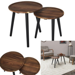 Lot de 2 Tables Basses Gigognes Rondes Acacia