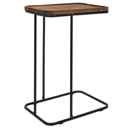 Bout de Canapé Acacia - Table Basse d'Angle Bois Naturel & Métal Noir 55cm