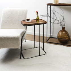 Bout de Canapé Acacia - Table Basse d'Angle Bois Naturel & Métal Noir 55cm